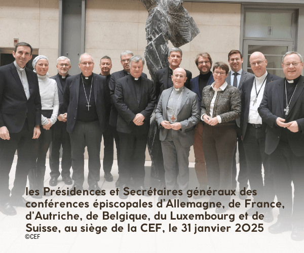 les Présidences et Secrétaires généraux des conférences épiscopales d’Allemagne, de France, d'Autriche, de Belgique, du Luxembourg et de Suisse, au siège de la CEF, le 31 janvier 2025