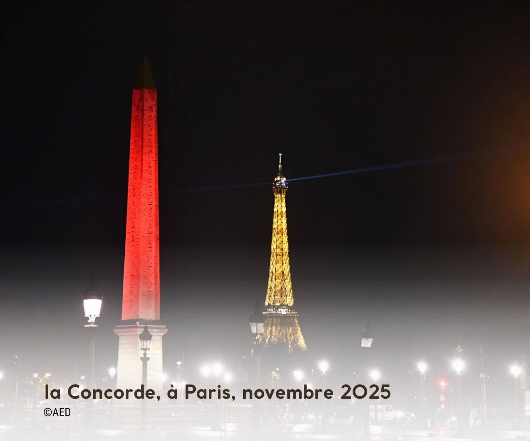 Reed week : l'obélisque de la Concorde AED : la place de la Concorde illuminée en rouge