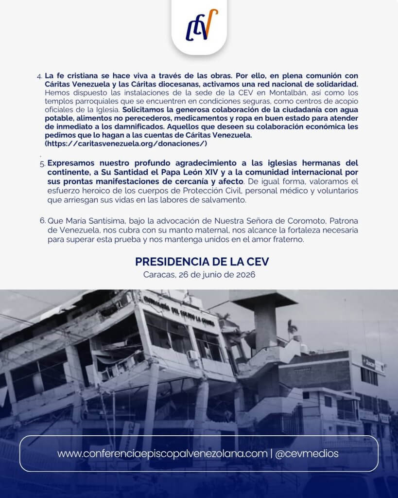communiqué de la conférence épiscopale vénézulienne